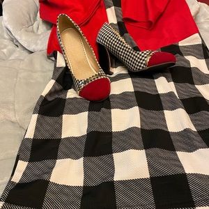 Black and white checkered pumps